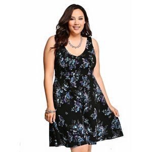 Torrid Sexy Blue & Purple Floral Skater Dress 3X